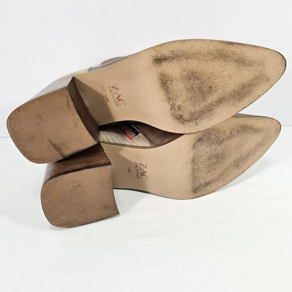 Zac Zac Posen Tanesha Block Heel Ankle Boots Taupe Beige Leather Size 10M